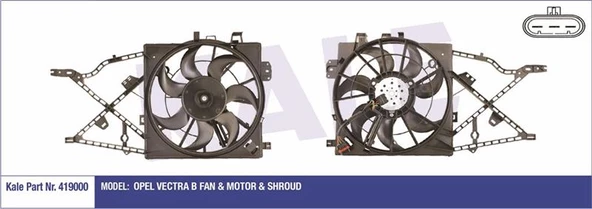 RADYATOR FAN MOTORU+DAVLUMBAZ KOMPLE VECTRA B 240 - 160W 390MM - KALE 419000