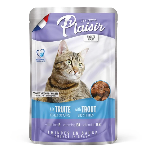 Plaisir 100Gr Pouch Trout and Shrimps Alabalık Karides Etli 22Adet Kedi Maması - 7
