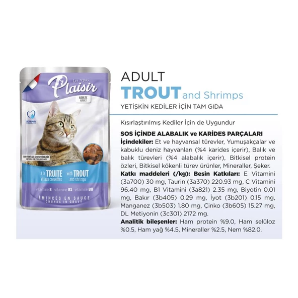 Plaisir 100Gr Pouch Trout and Shrimps Alabalık Karides Etli 22Adet Kedi Maması - 4