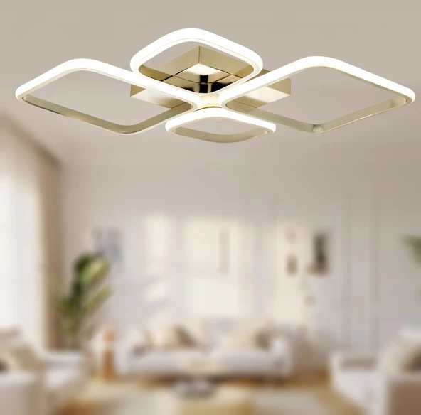 TT Aydınlatma TT050-FSR  Baklava Desen Fransız Sarı Kaplama 4 lü Led Avize - 2