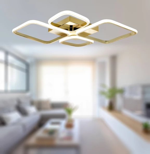 TT Aydınlatma TT050-SR  Baklava Desen Sarı Kaplama 4 lü Led Avize - 3