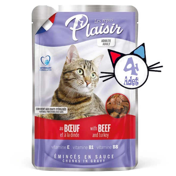 Plaisir 100Gr Pouch Beef and Dinde Sığır Hindi Etli 4Adet Kedi Maması - 2