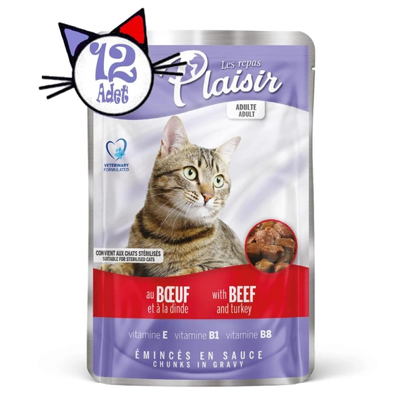 Plaisir 100Gr Pouch Beef and Dinde Sığır Hindi Etli 12Adet Kedi Maması - 7