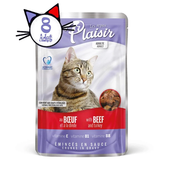 Plaisir 100Gr Pouch Beef and Dinde Sığır Hindi Etli 8Adet Kedi Maması - 8