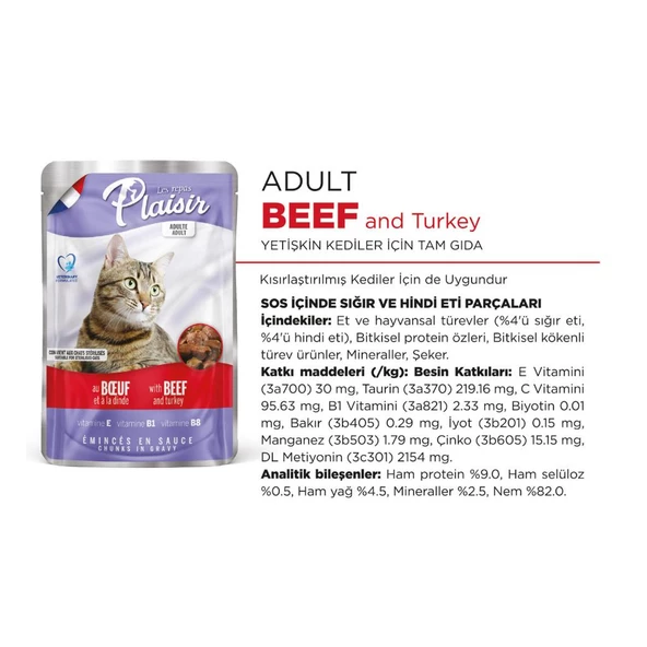 Plaisir 100Gr Pouch Beef and Dinde Sığır Hindi Etli 8Adet Kedi Maması - 4