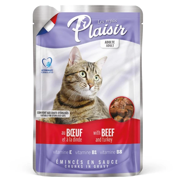 Plaisir 100Gr Pouch Beef and Dinde Sığır Hindi Etli 8Adet Kedi Maması - 3