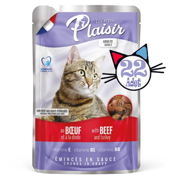Plaisir 100Gr Pouch Beef and Dinde Sığır Hindi Etli 22Adet Kedi Maması - 2