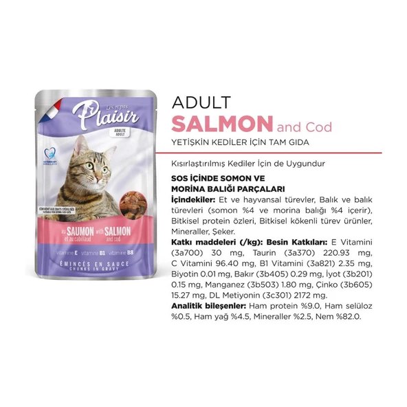 Plaisir 100Gr Pouch Salmon and Cod Somon Morina Etli 8Adet Kedi Maması - Resim 7