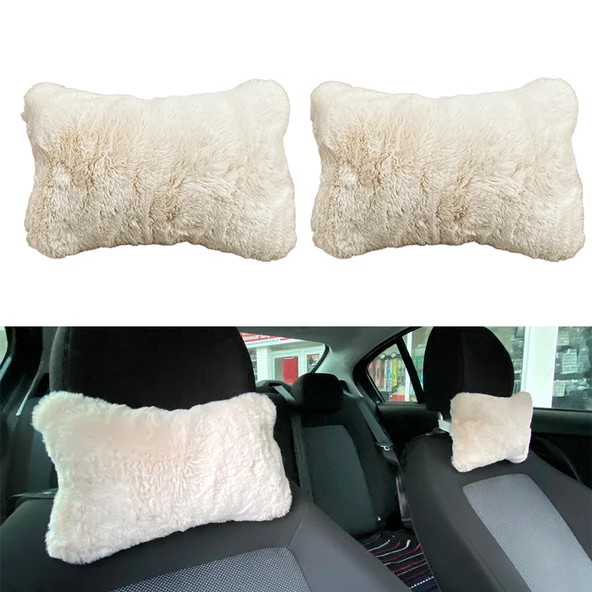 Yumuşak Peluş Ortopedik Araba Seyahat Boyun Yastığı 2'li Bej