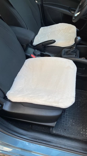 Yumuşak Tüylü Peluş Serme Oto Koltuk Koruyucu Minder Ön 2'li Bej