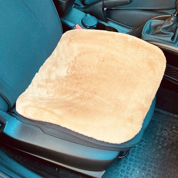 Yumuşak Tüylü Peluş Serme Oto Koltuk Koruyucu Minder Ön Tekli Kahverengi