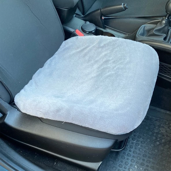 Yumuşak Tüylü Peluş Serme Oto Koltuk Koruyucu Minder Ön Tekli Gri
