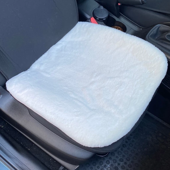 Yumuşak Tüylü Peluş Serme Oto Koltuk Koruyucu Minder Ön Tekli Beyaz