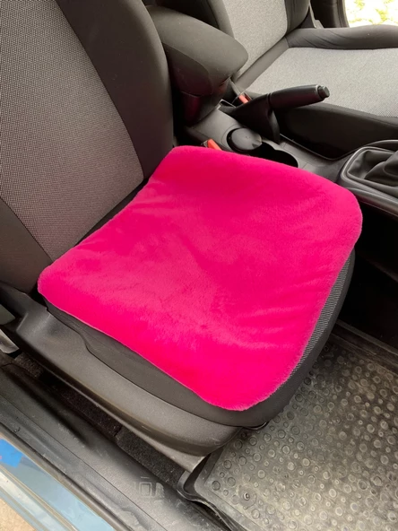 Yumuşak Tüylü Peluş Serme Oto Koltuk Koruyucu Minder Ön Tekli Fuşya Pembe