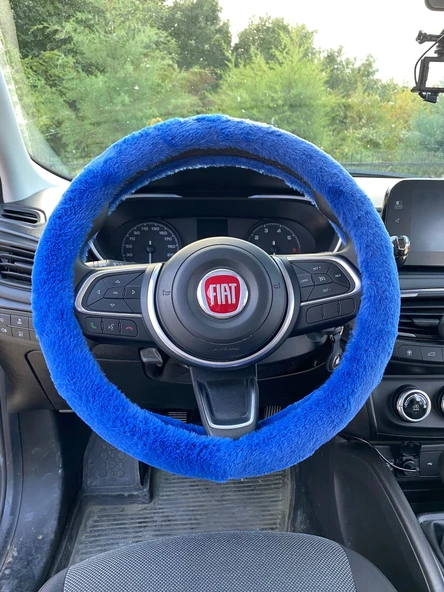 Yumuşak Tüylü Peluş Direksiyon Kılıfı Mavi