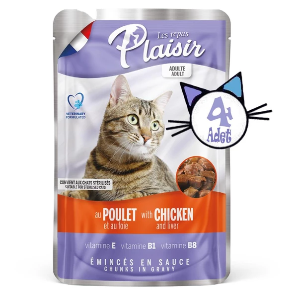 Plaisir 100Gr Pouch Chicken and Liver Tavuk Etli Ciğerli 4Adet Kedi Maması - Resim 2