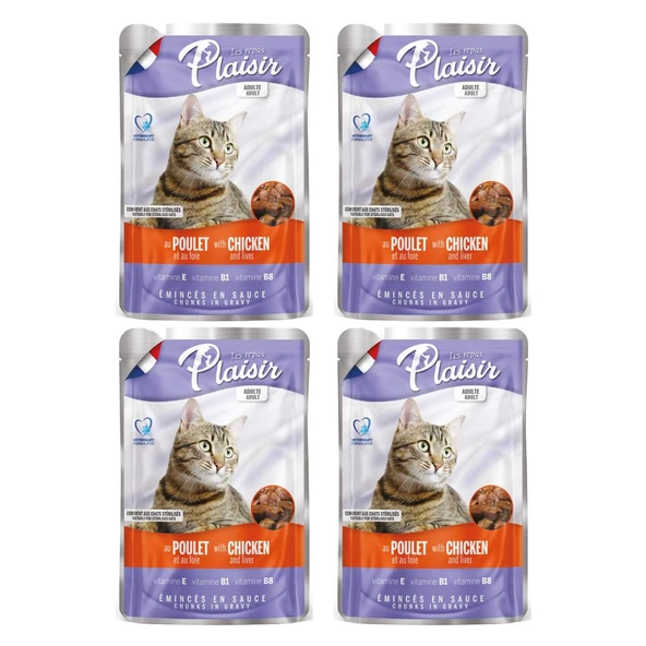 Plaisir 100Gr Pouch Chicken and Liver Tavuk Etli Ciğerli 4Adet Kedi Maması