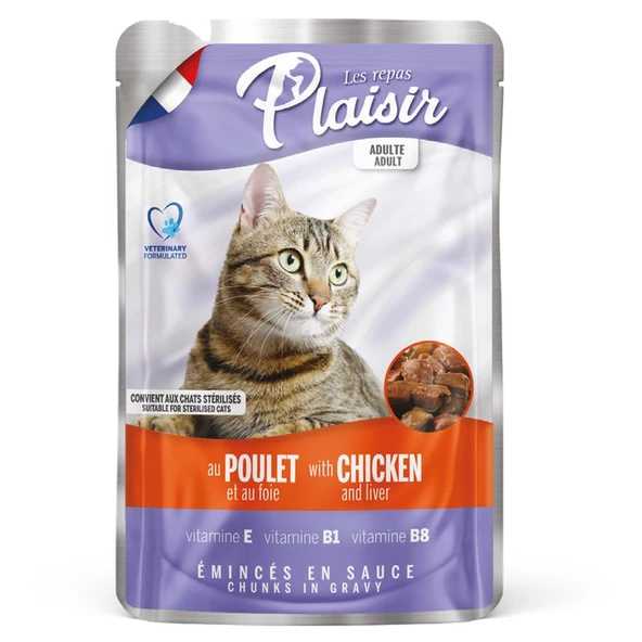 Plaisir 100Gr Pouch Chicken and Liver Tavuk Etli Ciğerli 4Adet Kedi Maması - Resim 3