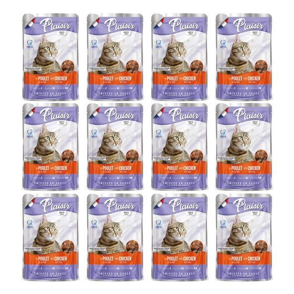 Plaisir 100Gr Pouch Chicken and Liver Tavuk Etli Ciğerli 12Adet Kedi Maması