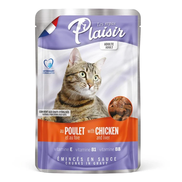 Plaisir 100Gr Pouch Chicken and Liver Tavuk Etli Ciğerli 12Adet Kedi Maması - 9
