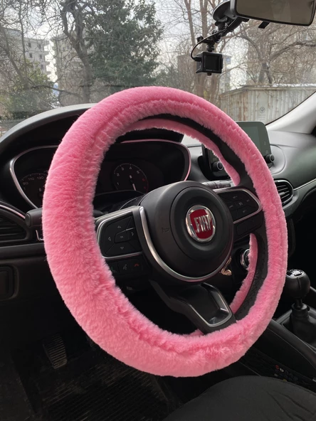 Yumuşak Tüylü Peluş Direksiyon Kılıfı Şeker Pembe