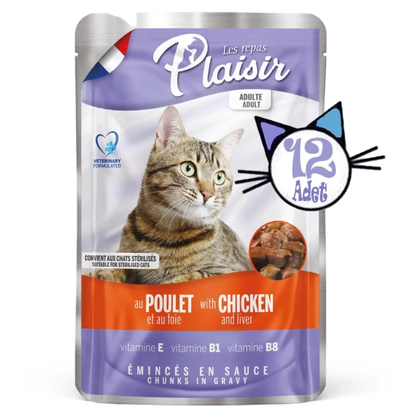 Plaisir 100Gr Pouch Chicken and Liver Tavuk Etli Ciğerli 12Adet Kedi Maması - 2