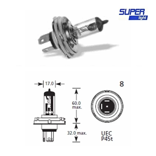 Super Light H4 Halojen Far Ampülü 12 Volt 55 Watt