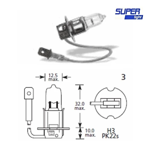 Super Light H3 Halojen Far Ampülü 12 Volt 60-55 Watt