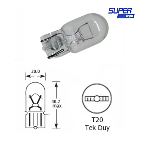 Super Light T20 Dipsiz Turuncu Park Ampulü Çift Duy WY21 12v 21W 1 Adet