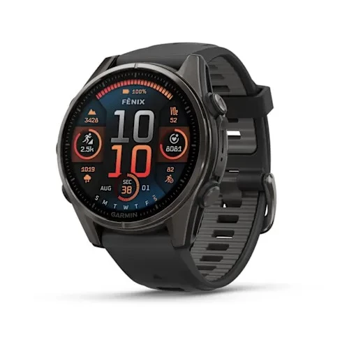 Garmin Fenix 8 - 43 mm AMOLED Sapphire Karbon gri DLC titanyum Siyah/Gri Silikon Kayışlı