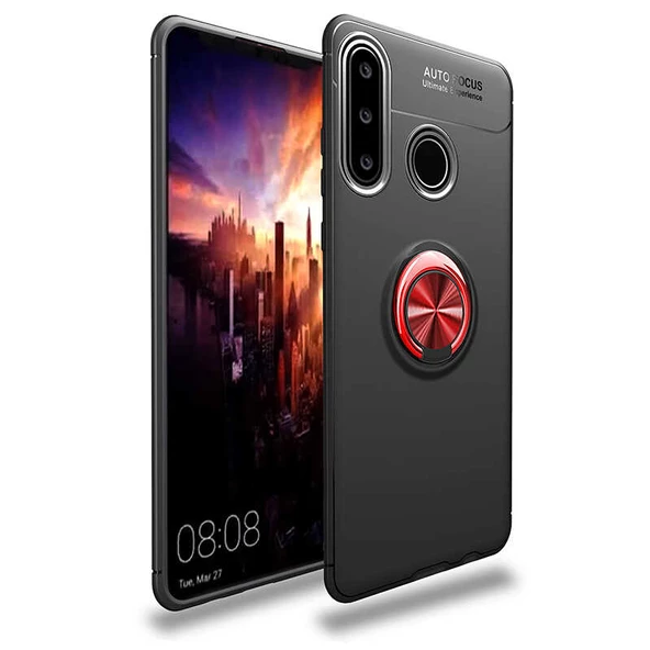 Huawei Y6P - Kılıf Yüzüklü Karbon Ravel Silikon Kapak