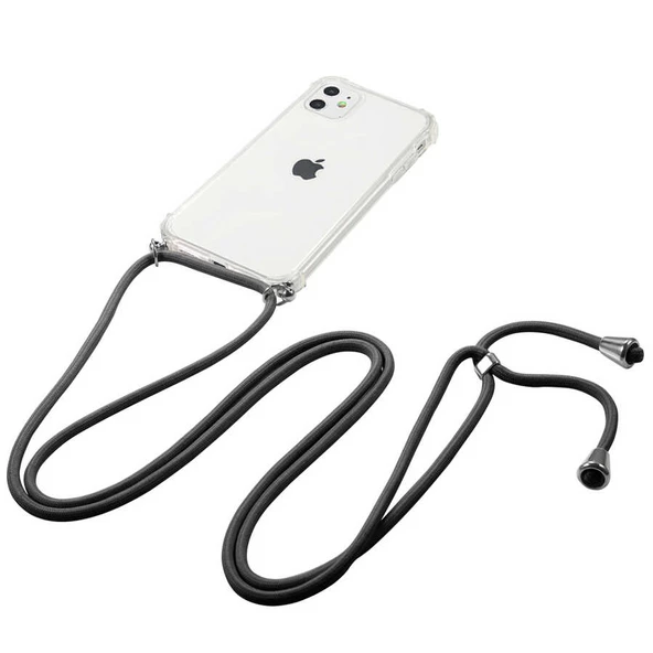 Apple iPhone 11 - Kılıf Şeffaf İp Askılı Koruyucu X-rop Kapak - 6