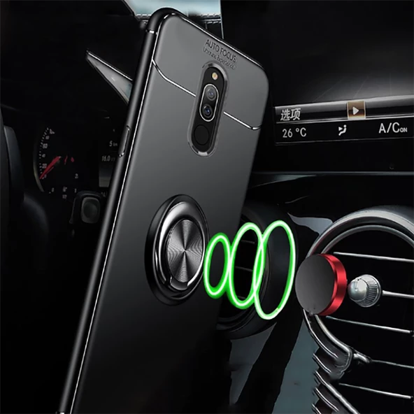 Xiaomi Redmi 8 - Kılıf Yüzüklü Karbon Ravel Silikon Kapak - 4