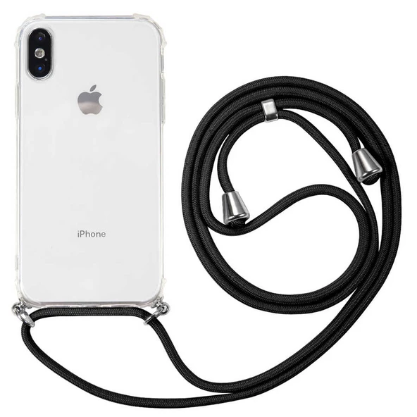 Apple iPhone XS 5.8 - Kılıf Şeffaf İp Askılı Koruyucu X-rop Kapak - 5