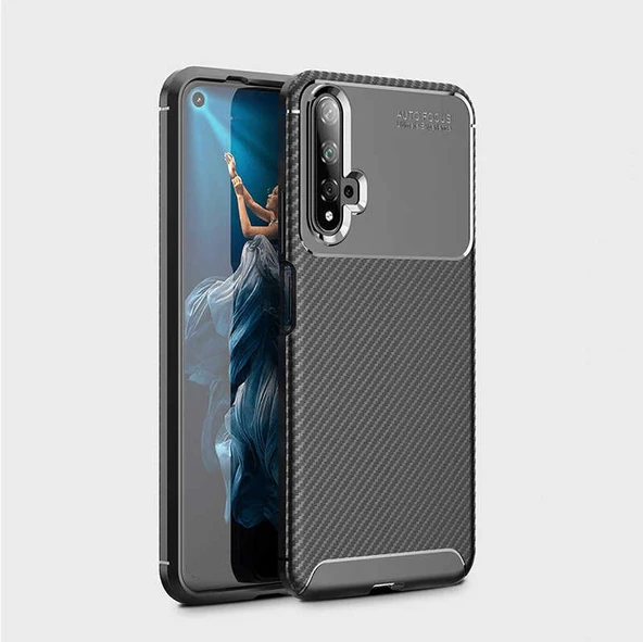 Huawei Honor 20 - Kılıf Auto Focus Karbon Negro Silikon Kapak