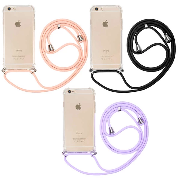 Apple iPhone 6 - Kılıf Şeffaf İp Askılı Koruyucu X-rop Kapak - Resim 3
