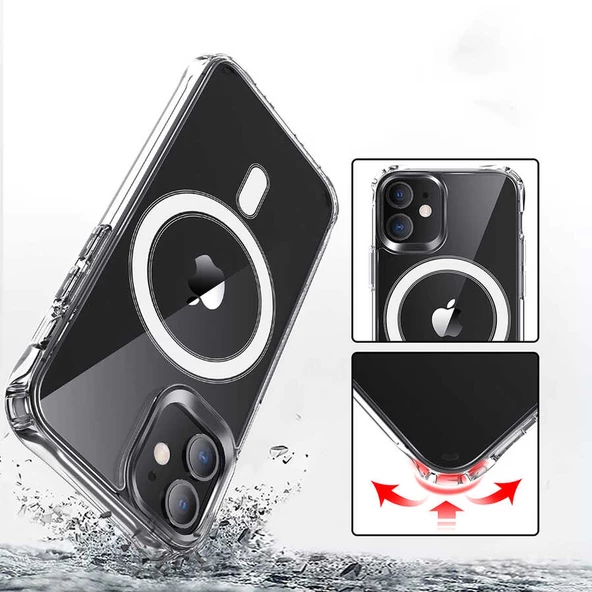 Apple iPhone 12 Pro - Kılıf Wireless Şarj Özellikli Şeffaf Sert Koruyucu Tacsafe Kapak - Resim 2