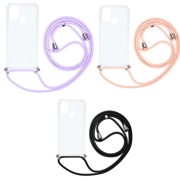 Samsung Galaxy M31 - Kılıf Şeffaf İp Askılı Koruyucu X-rop Kapak - Resim 3