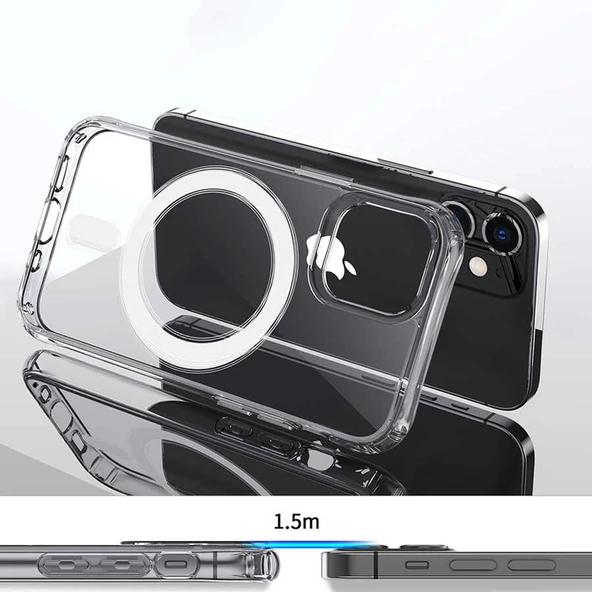 Apple iPhone 12 Pro Max - Kılıf Wireless Şarj Özellikli Şeffaf Sert Koruyucu Tacsafe Kapak - 3