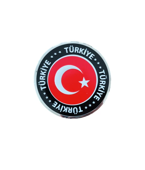 Türk Bayrağı Türkiye Yazılı Yuvarlak Etiket Metal Sticker 7cm
