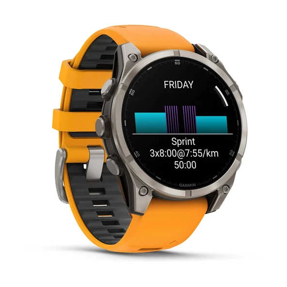Garmin Fenix 8 – 47mm AMOLED Sapphire Titanyum Turuncu/Grafit Silikon Kayışlı - 2