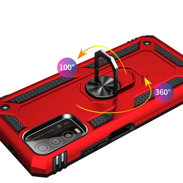 Xiaomi Redmi 9T - Kılıf Yüzüklü Zırh Tank Vega Kapak - 7