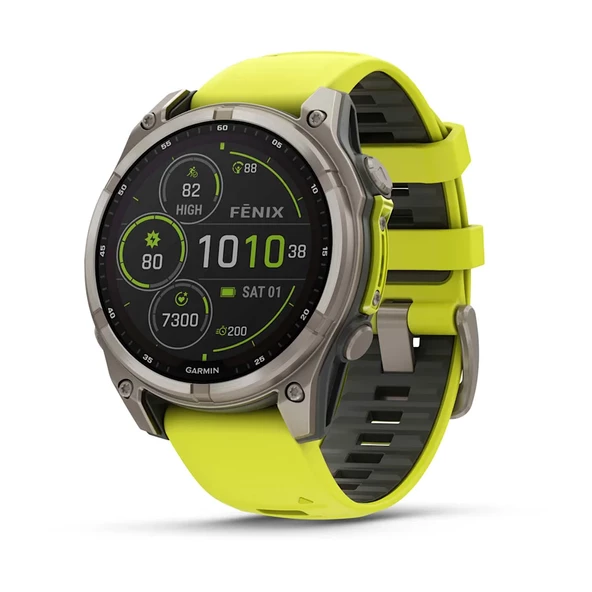 Garmin Fenix 8 - 47 mm Solar Sapphire Titanyum Amp Sarı/Grafit Silikon Kayışlı