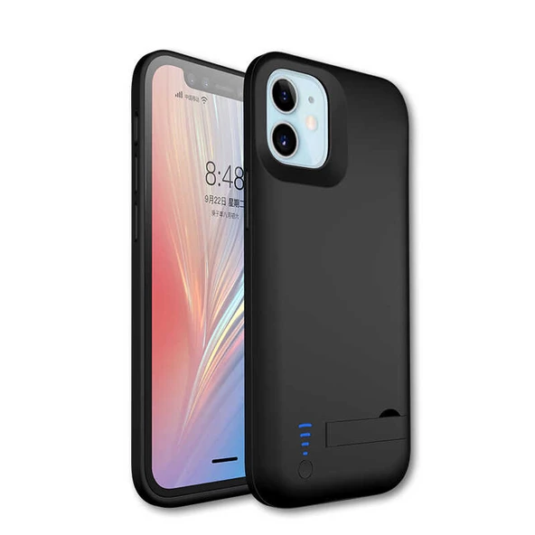 Apple iPhone 12 - Şarjlı Kılıf Standlı Led Göstergeli Powerbank Kılıf
