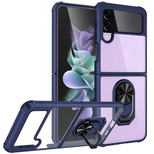 Samsung Galaxy Z Flip 3 - Kılıf Yüzüklü Arkası Şeffaf Koruyucu Mola Kapak