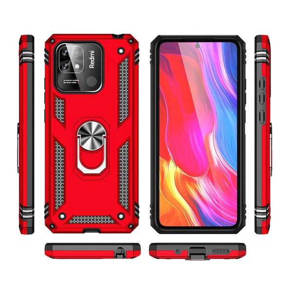 Xiaomi Redmi 10C - Kılıf Yüzüklü Zırh Tank Vega Kapak - Resim 7