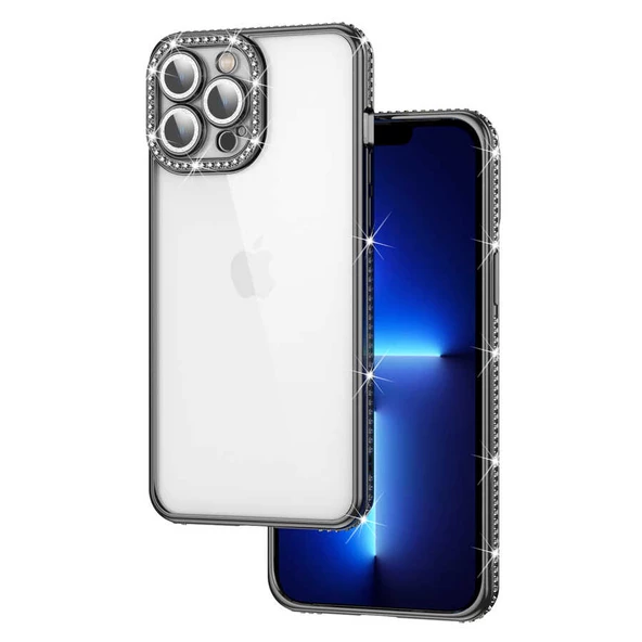 Apple iPhone 12 Pro - Kılıf Kamera Korumalı Taşlı Mina Kapak ürün görseli