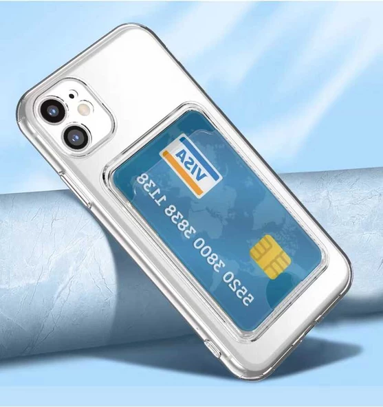 Apple iPhone 12 - Kılıf Kartlıklı Şeffaf Setra Clear Silikon Kapak - Resim 4