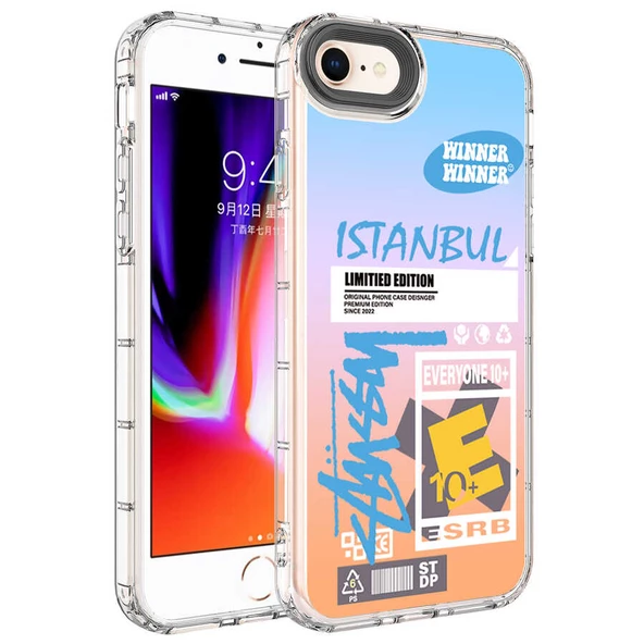 Apple iPhone 7 - Kılıf Kamera Korumalı Renkli Desenli Sert Silikon Korn Kapak