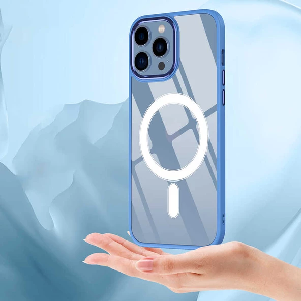 Apple iPhone 13 Pro - Kılıf Wireless Şarj Özellikli Krom Magsafe Silikon Kapak - Resim 8